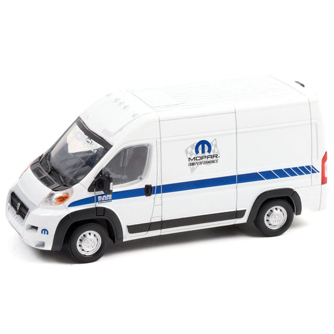 2018 RAM ProMaster 2500 Cargo High Roof Van "MOPAR Performance" White with Blue Stripes 1/43 Diecast Model Car by Greenlight-Greenlight-ModelCars.com