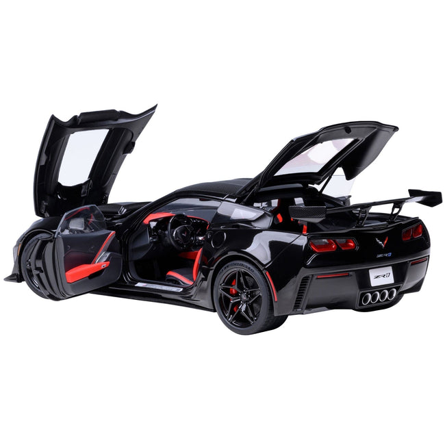 2019 Chevrolet Corvette C7 ZR1 Black with Carbon Top 1/18 Model Car by Autoart-Autoart-ModelCars.com