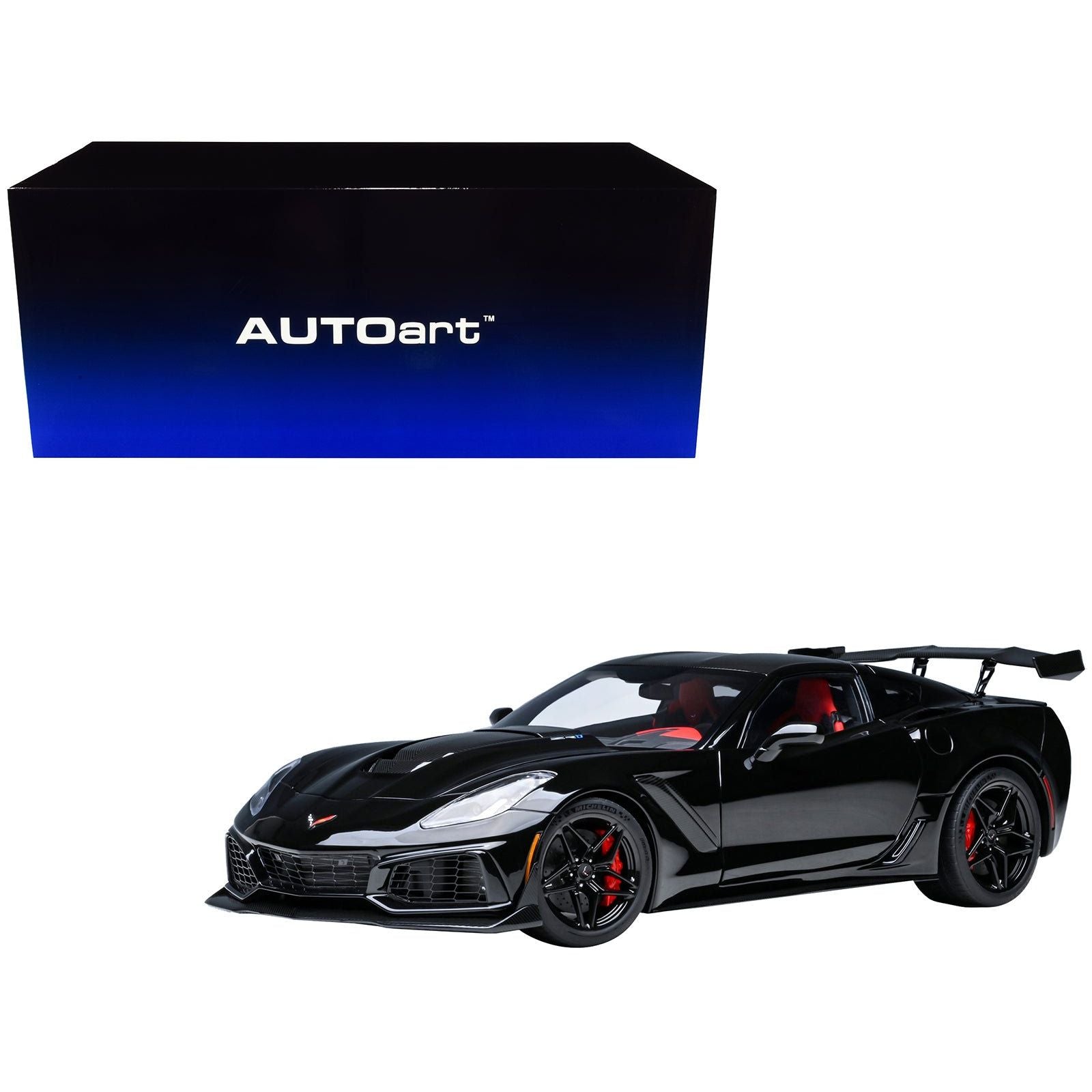 2019 Chevrolet Corvette C7 ZR1 Black with Carbon Top 1/18 Model Car by Autoart - Autoart - ModelCars.com