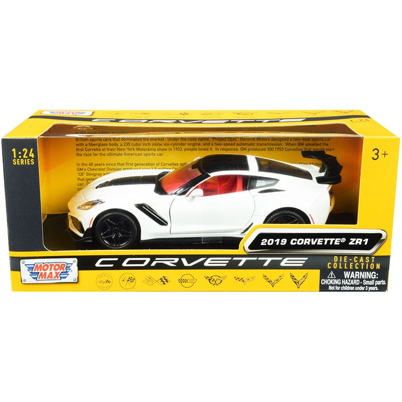 2019 Chevrolet Corvette C7 ZR1 White and Black with Red Interior "History of Corvette" Series 1/24 Diecast Model Car by Motormax - Motormax - ModelCars.com