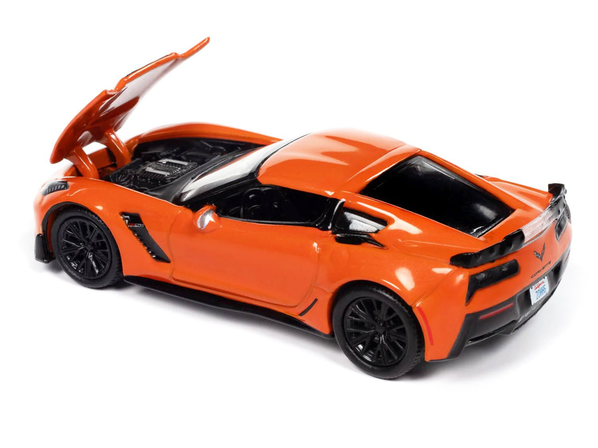 2019 Chevrolet Corvette Z06 Sebring Orange with Black Hood "Sports Cars" Series 1/64 Diecast Model Car by Auto World-Autoworld-ModelCars.com