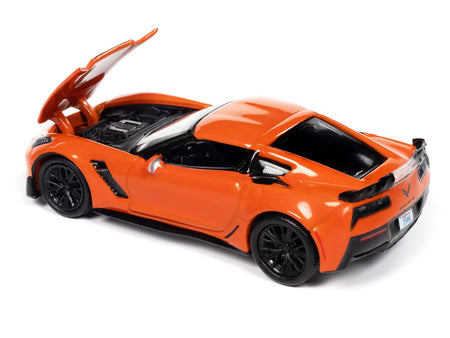 2019 Chevrolet Corvette Z06 Sebring Orange with Black Hood "Sports Cars" Series 1/64 Diecast Model Car by Auto World-Autoworld-ModelCars.com