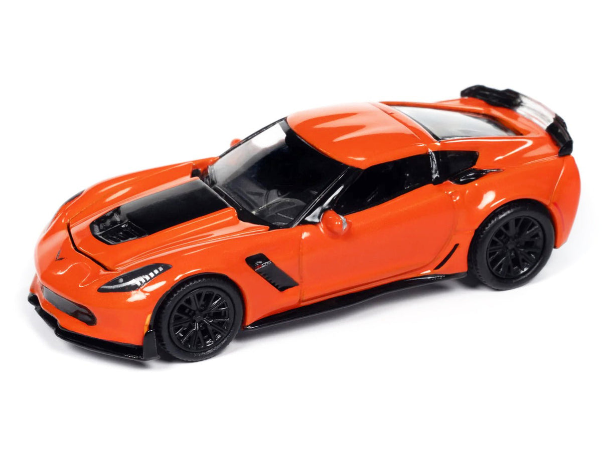 2019 Chevrolet Corvette Z06 Sebring Orange with Black Hood "Sports Cars" Series 1/64 Diecast Model Car by Auto World-Autoworld-ModelCars.com