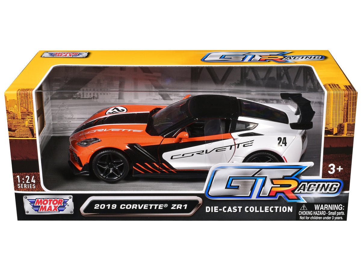 2019 Chevrolet Corvette ZR1 #24 Orange and White with Black Graphics "GT Racing" Series 1/24 Diecast Model Car by Motormax-Motormax-ModelCars.com