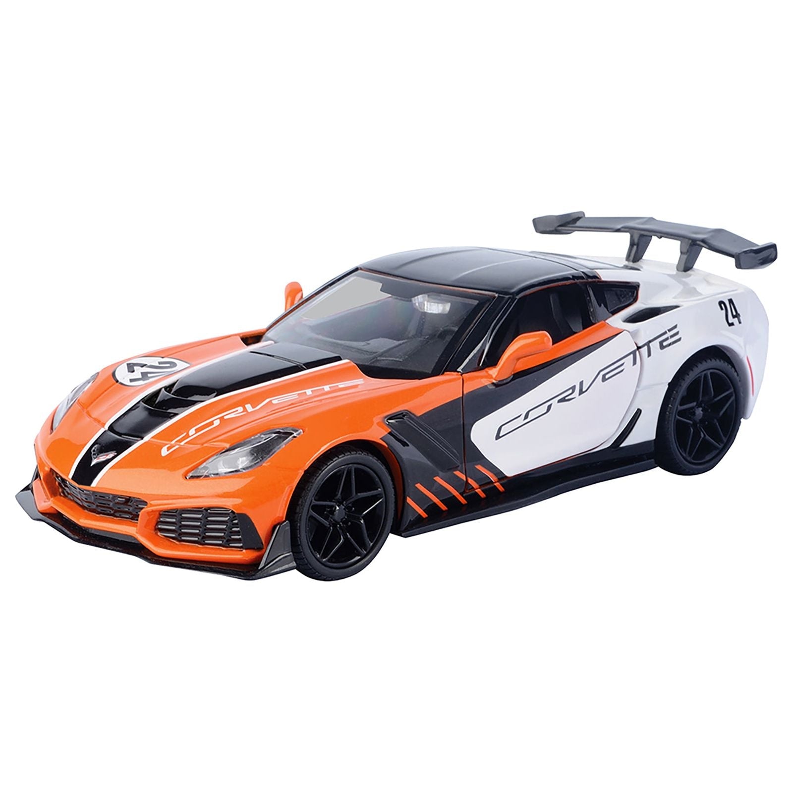 2019 Chevrolet Corvette ZR1 24 Orange and White with Black Graphics "GT Racing" Series 1/24 Diecast Model Car by Motormax - Motormax - ModelCars.com