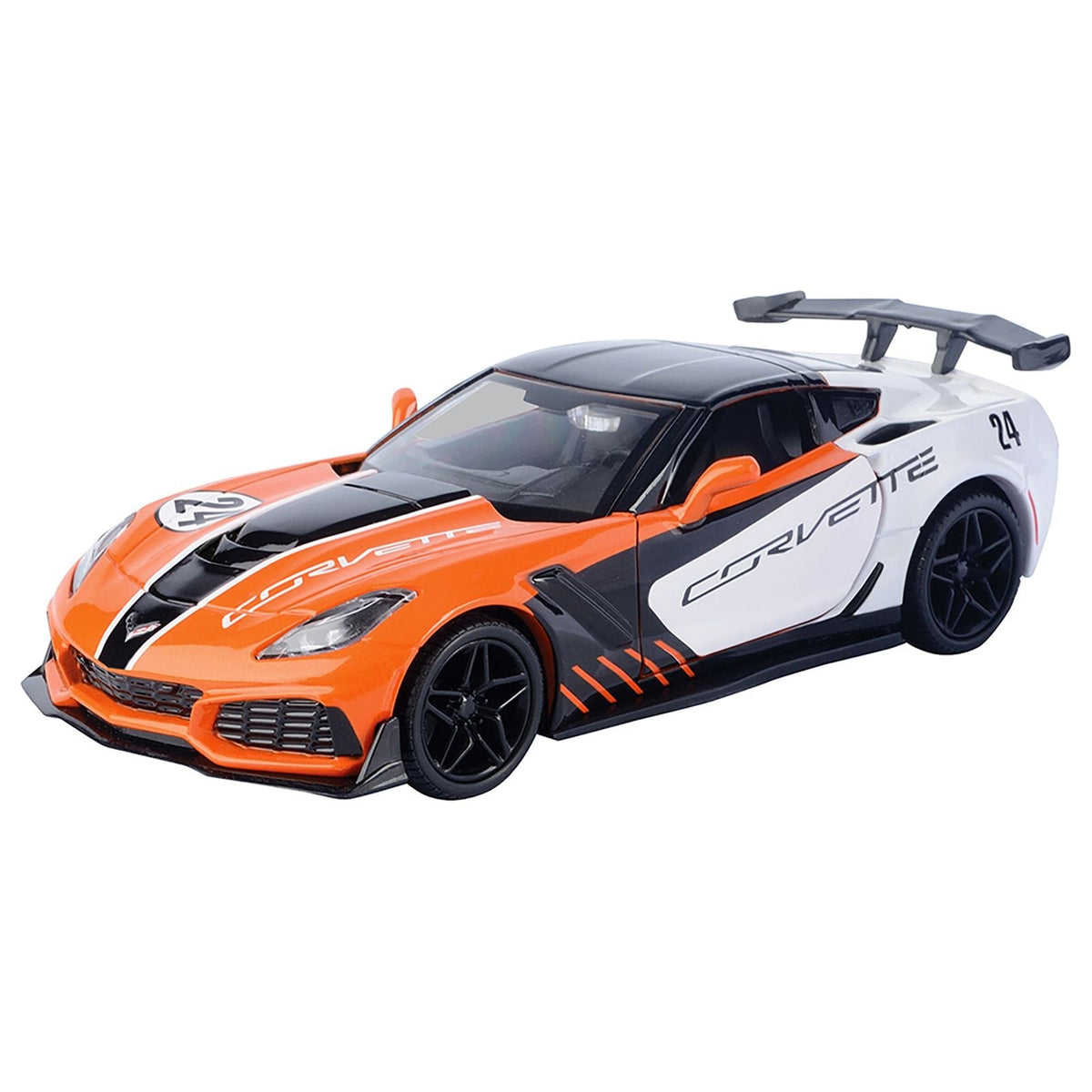 2019 Chevrolet Corvette ZR1 #24 Orange and White with Black Graphics "GT Racing" Series 1/24 Diecast Model Car by Motormax-Motormax-ModelCars.com