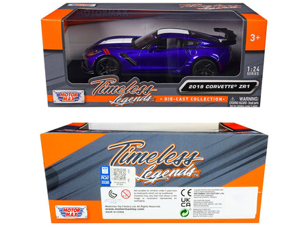 2019 Chevrolet Corvette ZR1 Blue Metallic and White "Timeless Legends" Series 1/24 Diecast Model Car by Motormax-Motormax-ModelCars.com