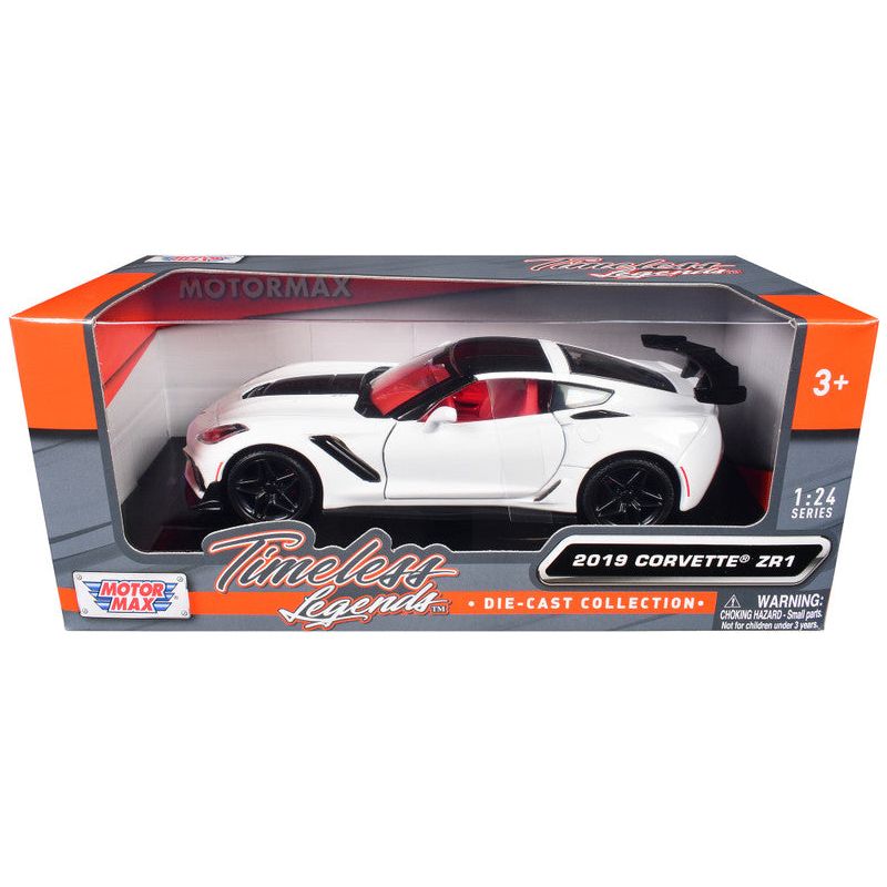 2019 Chevrolet Corvette ZR1 White and Black with Red Interior "Timeless Legends" Series 1/24 Diecast Model Car by Motormax-Motormax-ModelCars.com