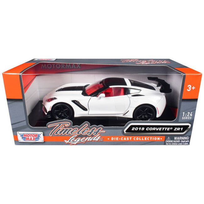 2019 Chevrolet Corvette ZR1 White and Black with Red Interior "Timeless Legends" Series 1/24 Diecast Model Car by Motormax-Motormax-ModelCars.com