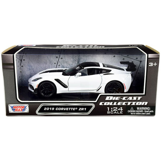 2019 Chevrolet Corvette ZR1 White with Black Accents 1/24 Diecast Model Car by Motormax - Motormax - ModelCars.com