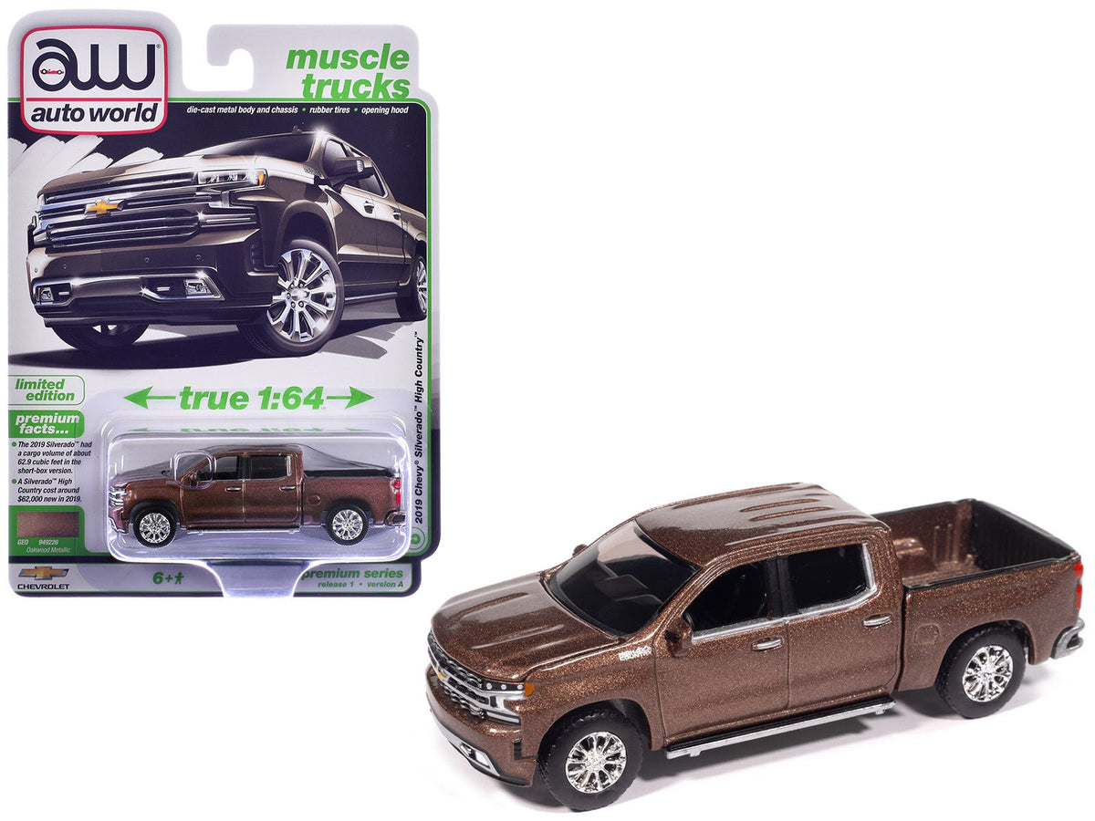 2019 Chevrolet Silverado High Country Pickup Truck Oakwood Brown Metallic "Muscle Trucks" Series 1/64 Diecast Model Car by Auto World-Autoworld-ModelCars.com