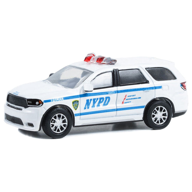 2019 Dodge Durango "New York Police Department (NYPD)" White with Blue Stripes with NYPD Squad Number Decal Sheet "Hobby Exclusive" Series 1/64 Diecast Model Car by Greenlight - Greenlight - ModelCars.com