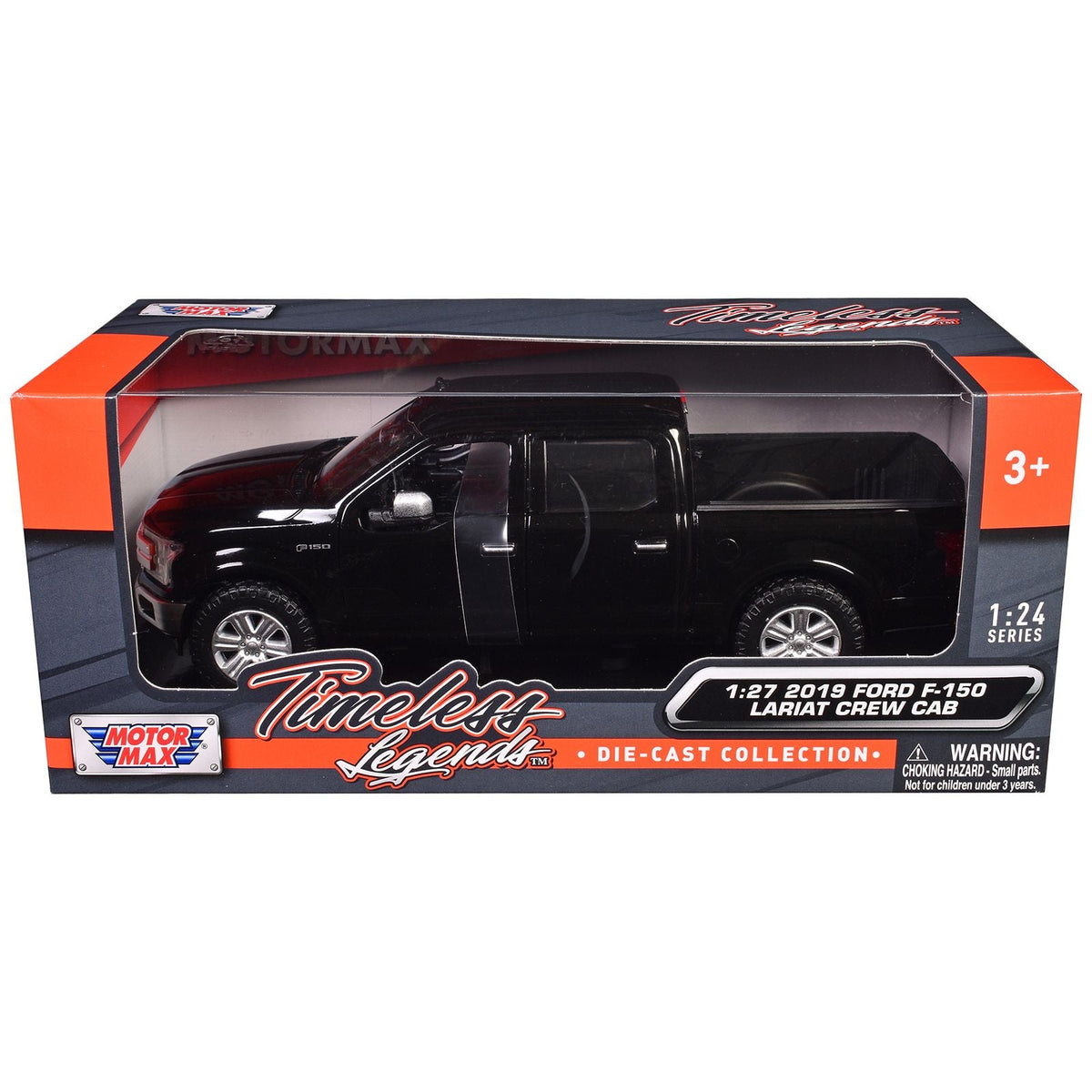 2019 Ford F-150 Lariat Crew Cab Pickup Truck Black 1/27 Diecast Model Car by Motormax-Motormax-ModelCars.com