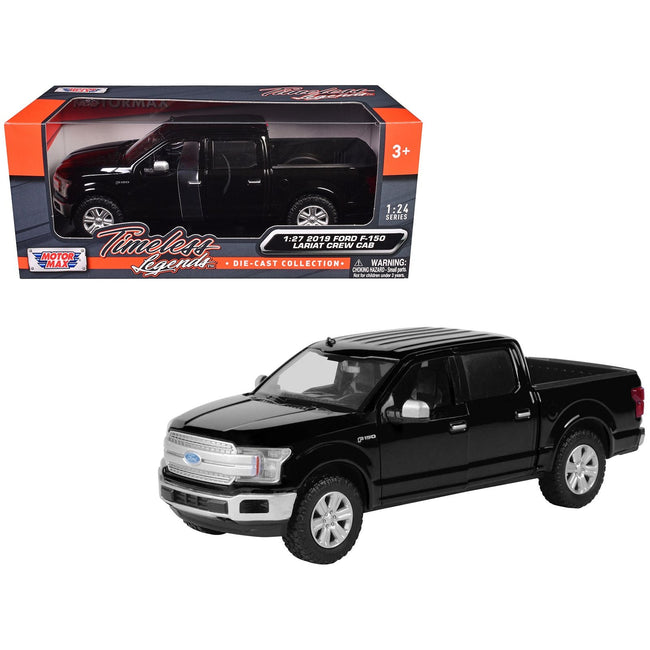 2019 Ford F-150 Lariat Crew Cab Pickup Truck Black 1/27 Diecast Model Car by Motormax-Motormax-ModelCars.com