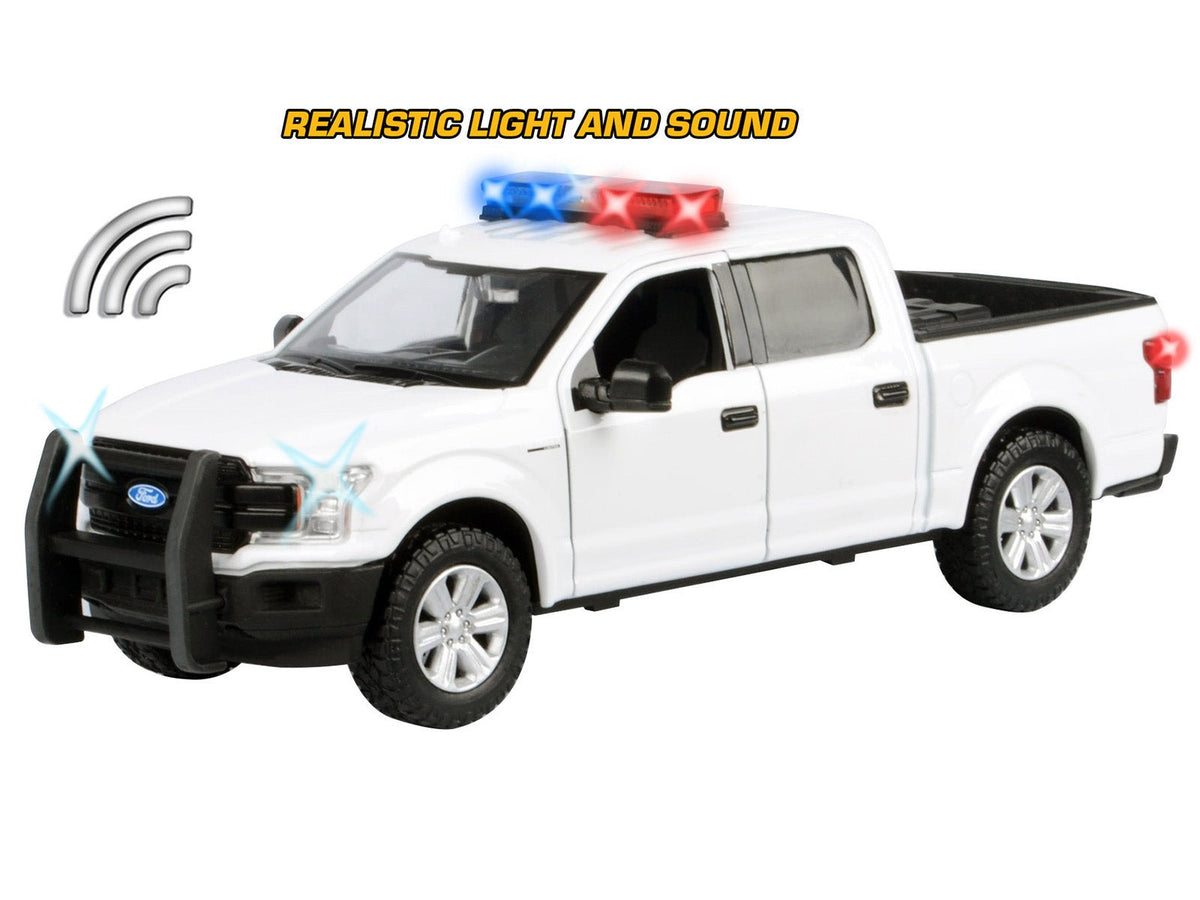 2019 Ford F-150 Lariat Crew Cab Pickup Truck White with Flashing Light Bar and Front and Rear Lights and Sounds 1/27 Diecast Model Car by Motormax-Motormax-ModelCars.com
