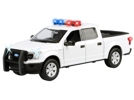 2019 Ford F-150 Lariat Crew Cab Pickup Truck White with Flashing Light Bar and Front and Rear Lights and Sounds 1/27 Diecast Model Car by Motormax-Motormax-ModelCars.com