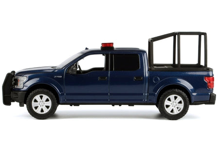 2019 Ford F-150 Lariat Crew Cab Pickup Truck with Bed Cage Dark Blue with Flashing Light Bar and Front and Rear Lights and Sounds 1/27 Diecast Model Car by Motormax-Motormax-ModelCars.com