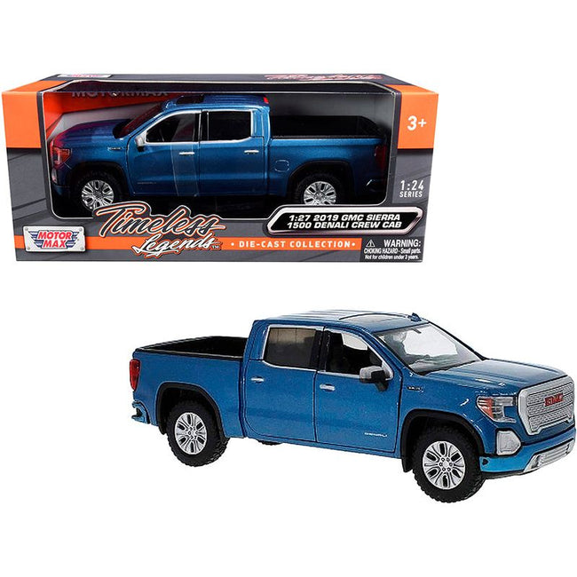 2019 GMC Sierra 1500 Denali Crew Cab Pickup Truck Blue Metallic 1/24 - 1/27 Diecast Model Car by Motormax - Motormax - ModelCars.com