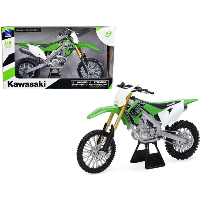 2019 Kawasaki KX 450F Dirt Bike Motorcycle Green and White 1/6 Diecast Model by New Ray - New Ray - ModelCars.com