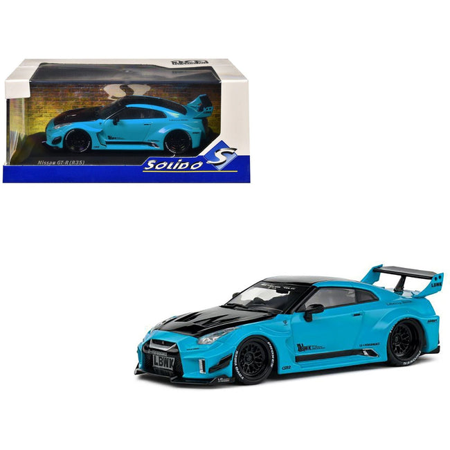 2019 Nissan GT-R (R35) LB-Silhouette Works RHD (Right Hand Drive) Miami Blue with Black Hood and Top 1/43 Diecast Model Car by Solido-Solido-ModelCars.com