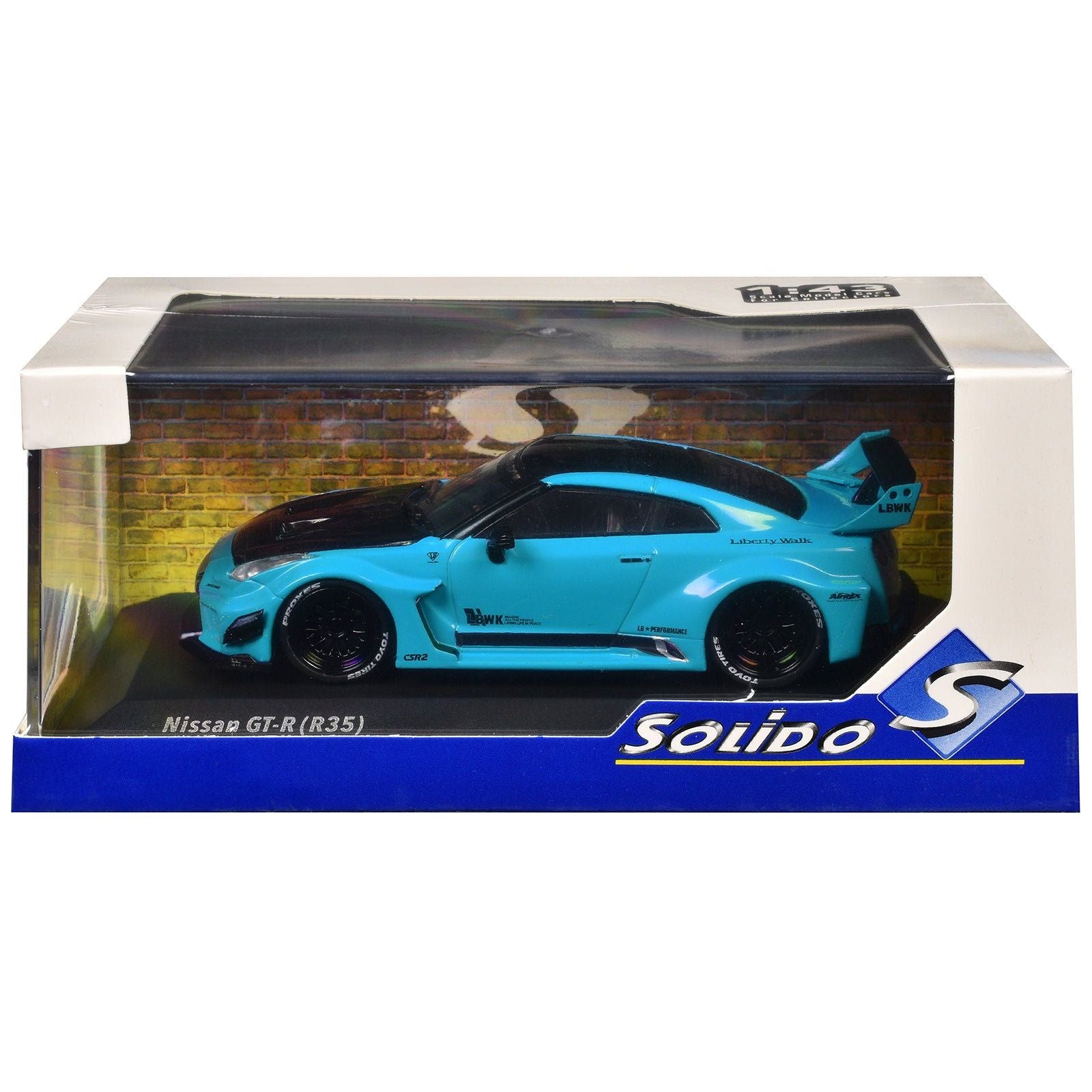 2019 Nissan GT - R (R35) LB - Silhouette Works RHD (Right Hand Drive) Miami Blue with Black Hood and Top 1/43 Diecast Model Car by Solido - Solido - ModelCars.com