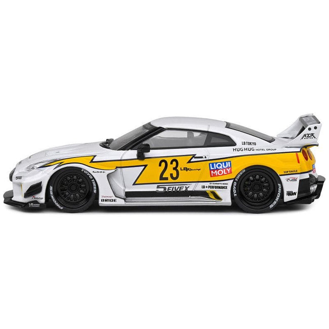 2019 Nissan GTR35 "LBWK Silhouette" RHD (Right Hand Drive) 23 White with Yellow Graphics 1/43 Diecast Model Car by Solido - Solido - ModelCars.com