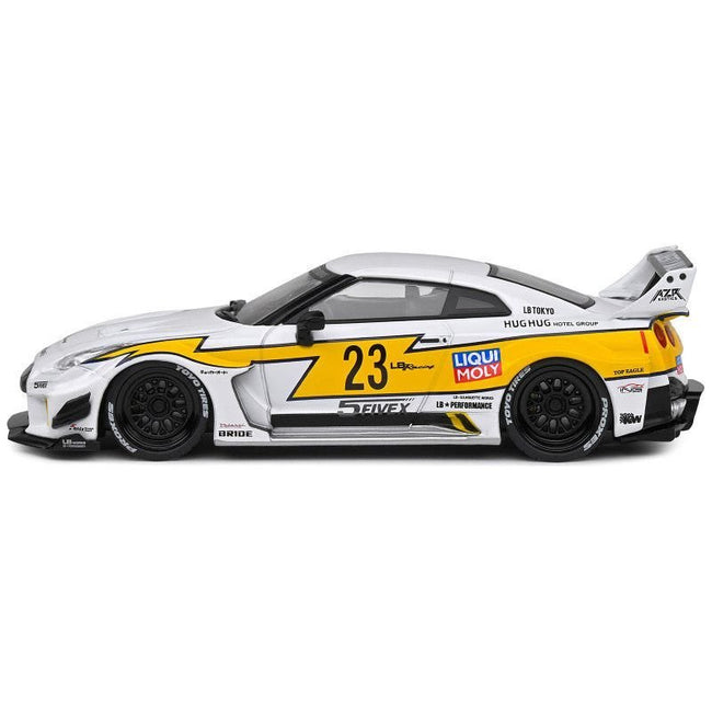 2019 Nissan GTR35 "LBWK Silhouette" RHD (Right Hand Drive) #23 White with Yellow Graphics 1/43 Diecast Model Car by Solido-Solido-ModelCars.com