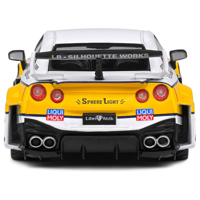 2019 Nissan GTR35 "LBWK Silhouette" RHD (Right Hand Drive) 23 White with Yellow Graphics 1/43 Diecast Model Car by Solido - Solido - ModelCars.com