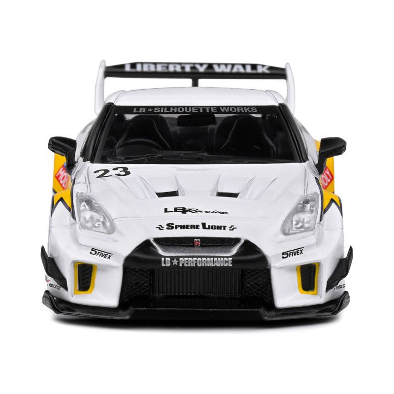 2019 Nissan GTR35 "LBWK Silhouette" RHD (Right Hand Drive) 23 White with Yellow Graphics 1/43 Diecast Model Car by Solido - Solido - ModelCars.com