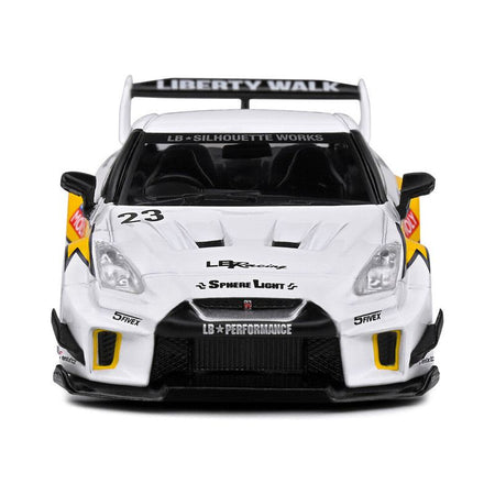 2019 Nissan GTR35 "LBWK Silhouette" RHD (Right Hand Drive) 23 White with Yellow Graphics 1/43 Diecast Model Car by Solido - Solido - ModelCars.com