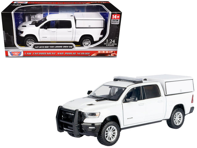 2019 RAM 1500 Laramie Crew Cab Pickup Truck with Truck Bed Camper White "Custom Builder's Kit" Series 1/27 Diecast Model Car by Motormax-Motormax-ModelCars.com