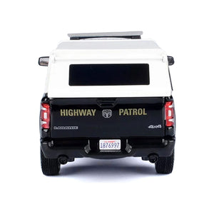 2019 RAM 1500 Laramine Crew Cab Pickup Truck "California Highway Patrol" Black and White with Truck Bed Camper "Law Enforcement and Public Service" Series 1/27 Diecast Model Car by Motormax