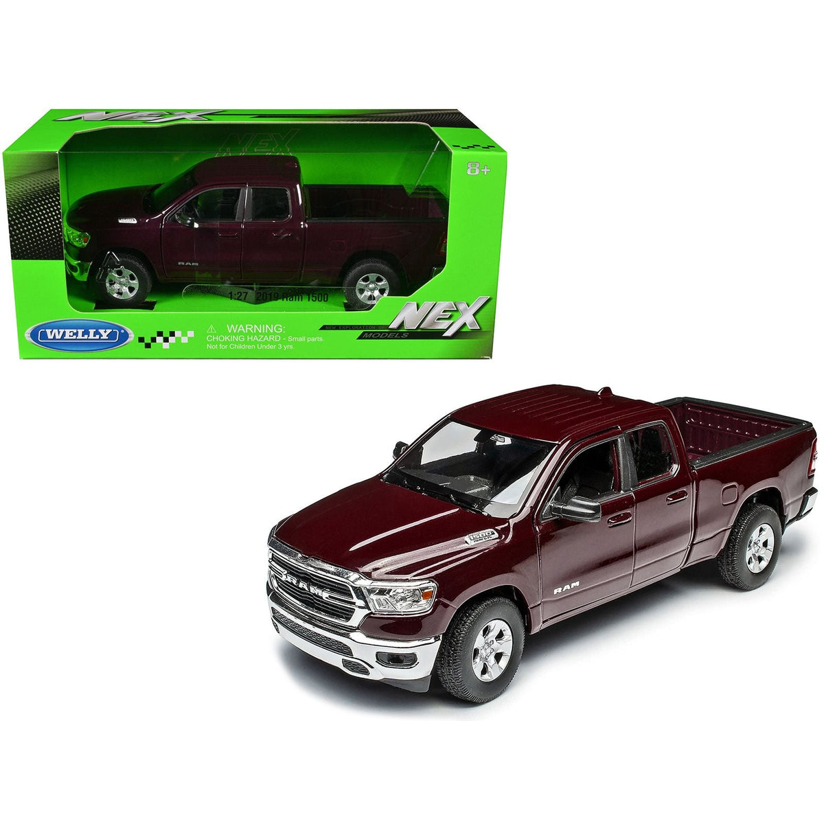 2019 RAM 1500 Pickup Truck Dark Red Metallic "NEX Models" Series 1/27 Diecast Model Car by Welly-Welly-ModelCars.com