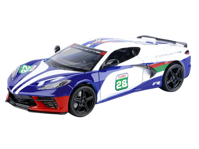 2020 Chevrolet Corvette #28 White with Blue Graphics "GT Racing" Series 1/24 Diecast Model Car by Motormax-Motormax-ModelCars.com