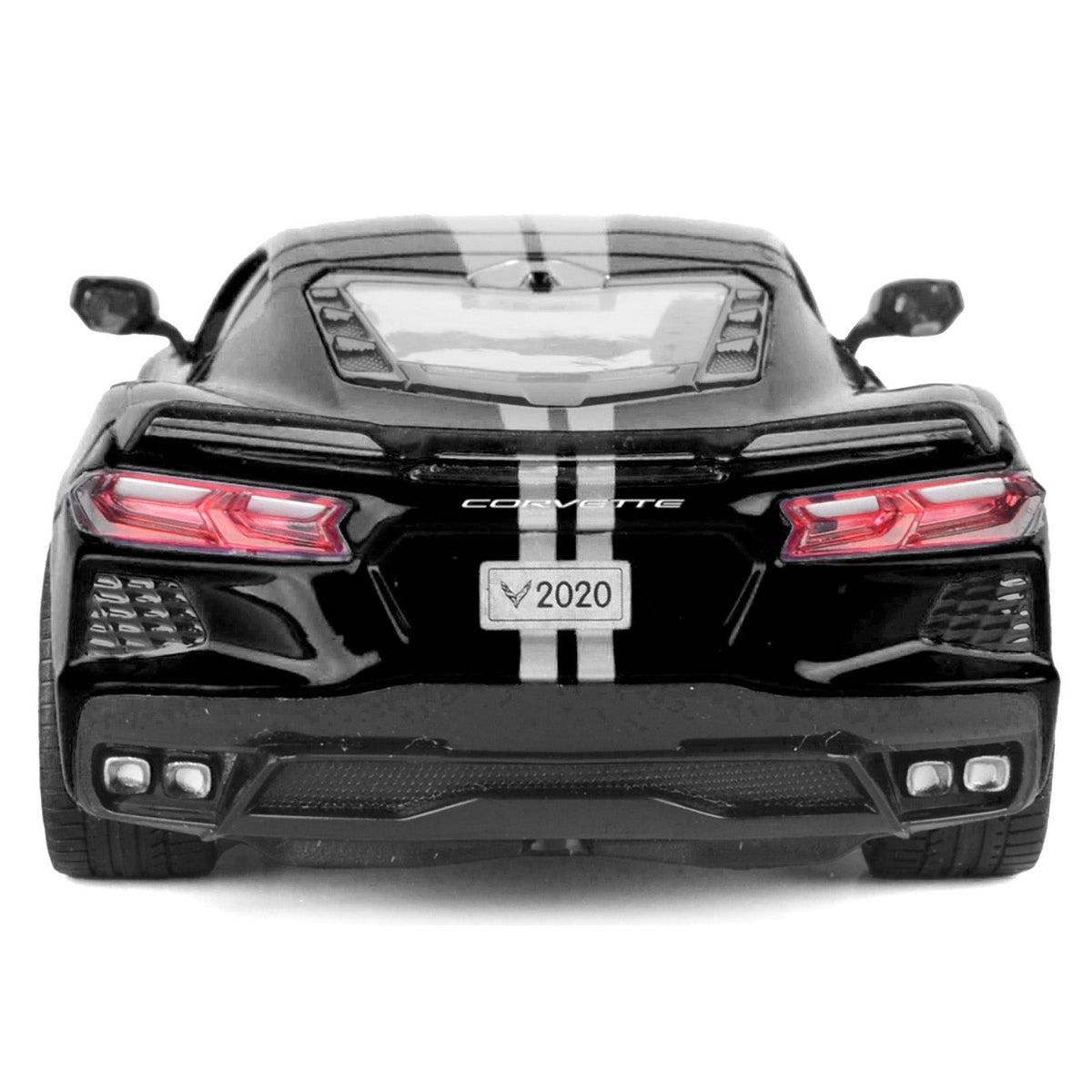2020 Chevrolet Corvette C8 Stingray Black with Silver Stripes "Timeless Legends" Series 1/24 Diecast Model Car by Motormax-Motormax-ModelCars.com