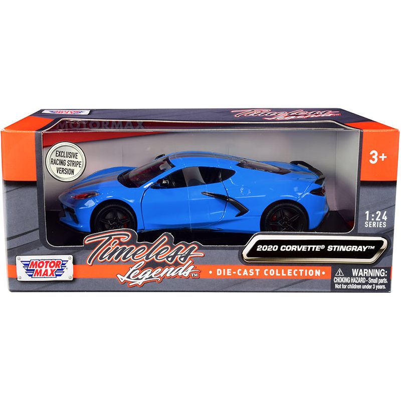 2020 Chevrolet Corvette C8 Stingray Blue with Silver Racing Stripes "Timeless Legends" 1/24 Diecast Model Car by Motormax - Motormax - ModelCars.com