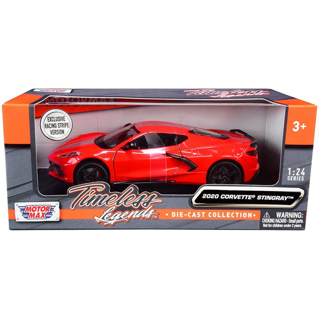 2020 Chevrolet Corvette C8 Stingray Red with Silver Racing Stripes "Timeless Legends" 1/24 Diecast Model Car by Motormax - Motormax - ModelCars.com