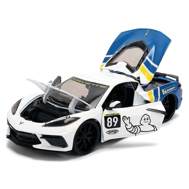 2020 Chevrolet Corvette Stingray C8 #89 "Michelin" White with Yellow and Blue Stripes "Bigtime Muscle" Series 1/24 Diecast Model Car by Jada-Jada-ModelCars.com