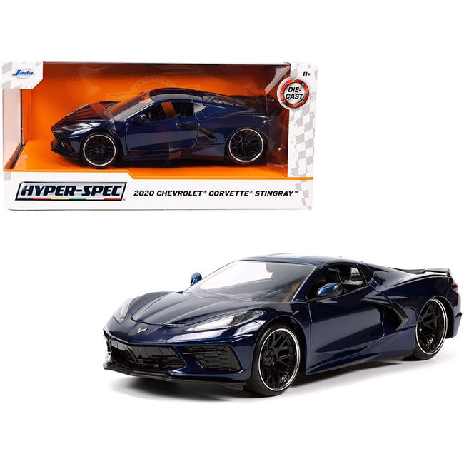 2020 Chevrolet Corvette Stingray C8 Dark Blue Metallic "Hyper-Spec" Series 1/24 Diecast Model Car by Jada-Jada-ModelCars.com