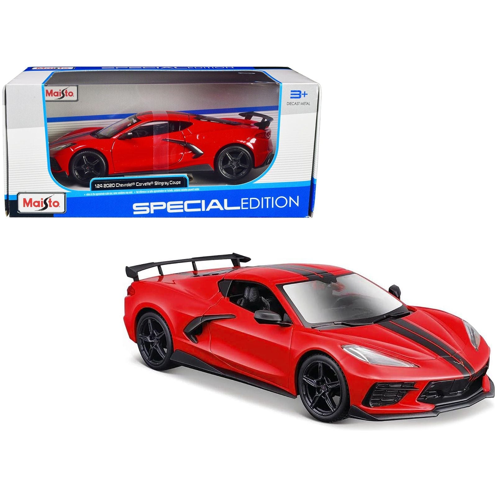 2020 Chevrolet Corvette Stingray Coupe Red with Black Stripes "Special Edition" Series 1/24 Diecast Model Car by Maisto - Maisto - ModelCars.com