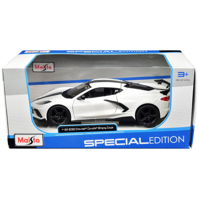 2020 Chevrolet Corvette Stingray Coupe White with Black Stripes "Special Edition" Series 1/24 Diecast Model Car by Maisto - Maisto - ModelCars.com