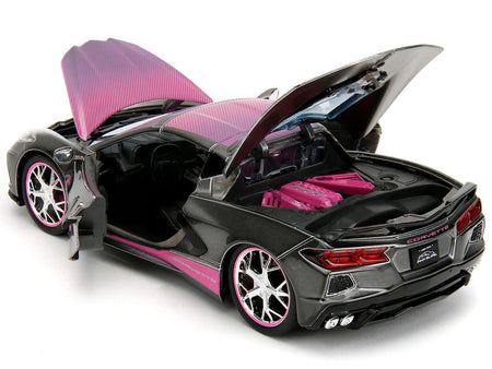 2020 Chevrolet Corvette Stingray Gray Metallic with Pink Carbon Hood and Top "Pink Slips" Series 1/24 Diecast Model Car by Jada-Jada-ModelCars.com