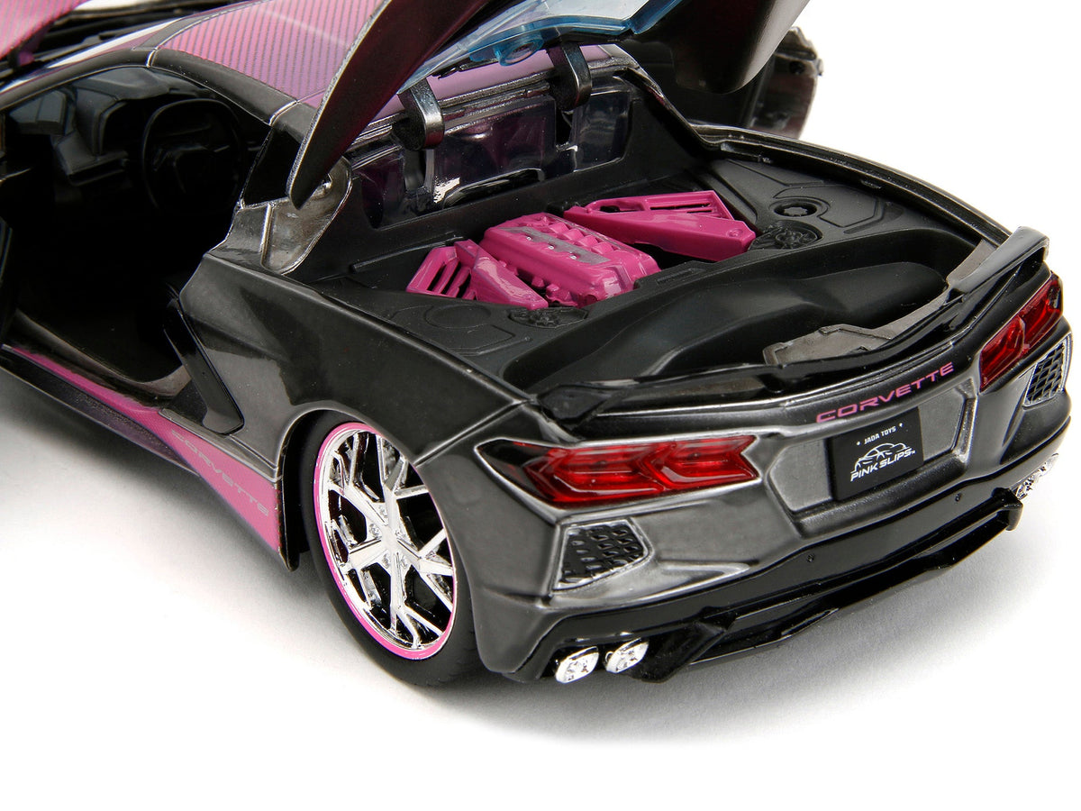 2020 Chevrolet Corvette Stingray Gray Metallic with Pink Carbon Hood and Top "Pink Slips" Series 1/24 Diecast Model Car by Jada-Jada-ModelCars.com