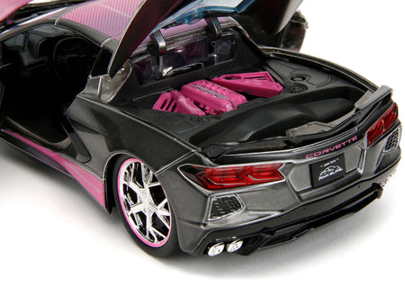 2020 Chevrolet Corvette Stingray Gray Metallic with Pink Carbon Hood and Top "Pink Slips" Series 1/24 Diecast Model Car by Jada-Jada-ModelCars.com