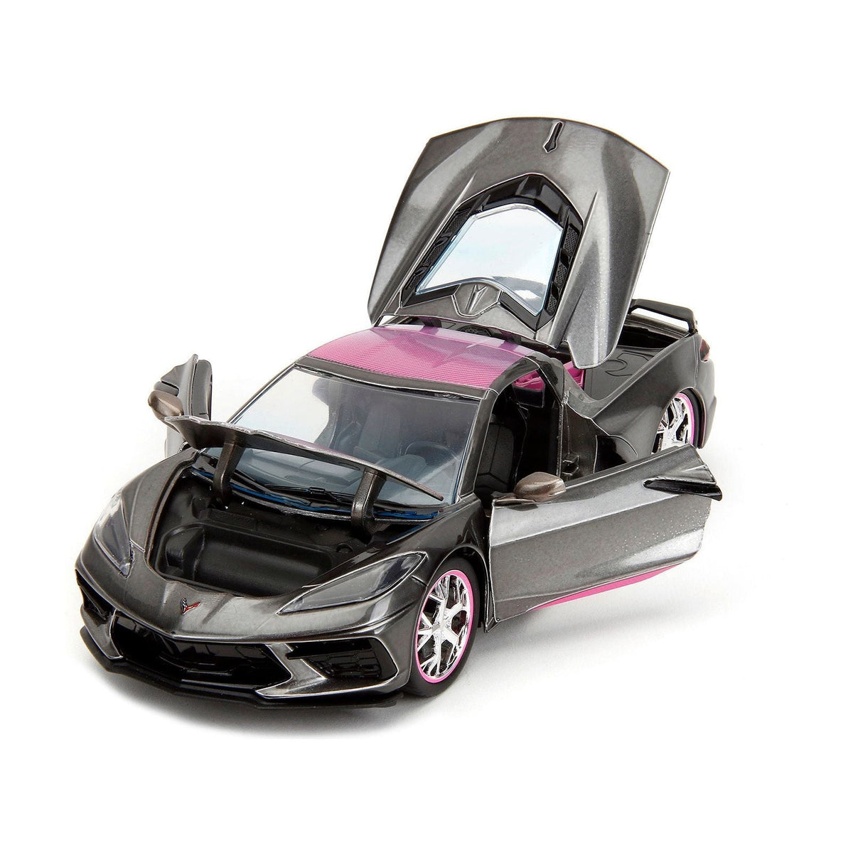 2020 Chevrolet Corvette Stingray Gray Metallic with Pink Carbon Hood and Top "Pink Slips" Series 1/24 Diecast Model Car by Jada-Jada-ModelCars.com
