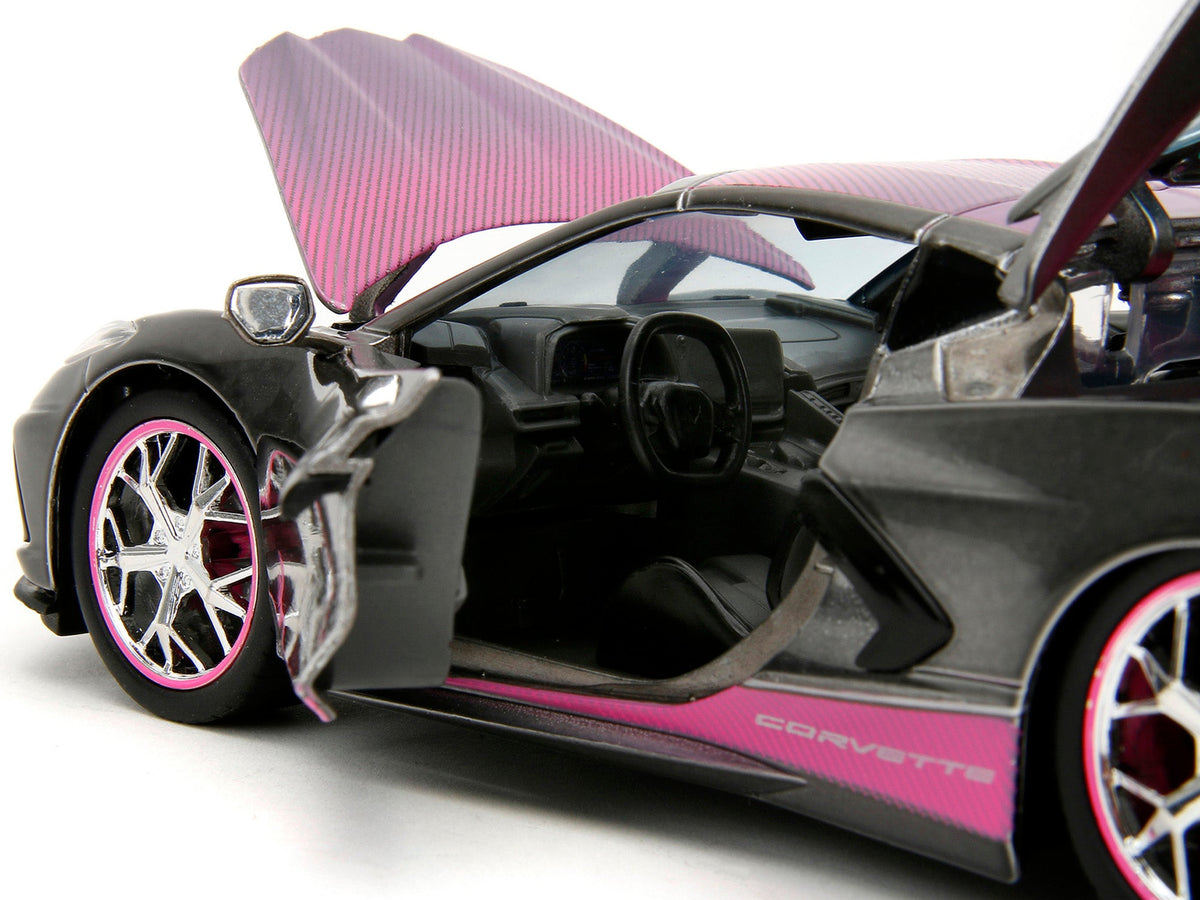2020 Chevrolet Corvette Stingray Gray Metallic with Pink Carbon Hood and Top "Pink Slips" Series 1/24 Diecast Model Car by Jada-Jada-ModelCars.com