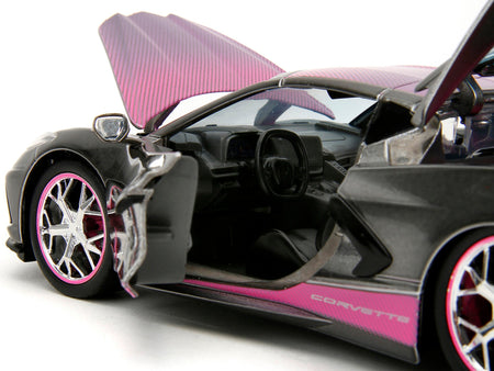 2020 Chevrolet Corvette Stingray Gray Metallic with Pink Carbon Hood and Top "Pink Slips" Series 1/24 Diecast Model Car by Jada-Jada-ModelCars.com