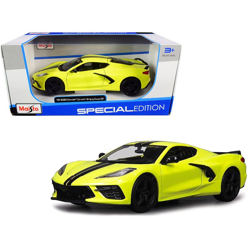 2020 Chevrolet Corvette Stingray Z51 Coupe Yellow with Black Stripes 1/24 Diecast Model Car by Maisto - Maisto - ModelCars.com