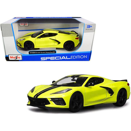 2020 Chevrolet Corvette Stingray Z51 Coupe Yellow with Black Stripes 1/24 Diecast Model Car by Maisto - Maisto - ModelCars.com