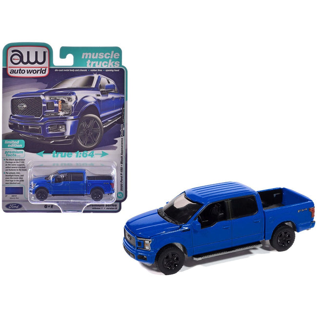 2020 Ford F - 150 FX4 Black Appearance Package Pickup Truck Velocity Blue "Muscle Trucks" Series 1/64 Diecast Model Car by Auto World - Autoworld - ModelCars.com